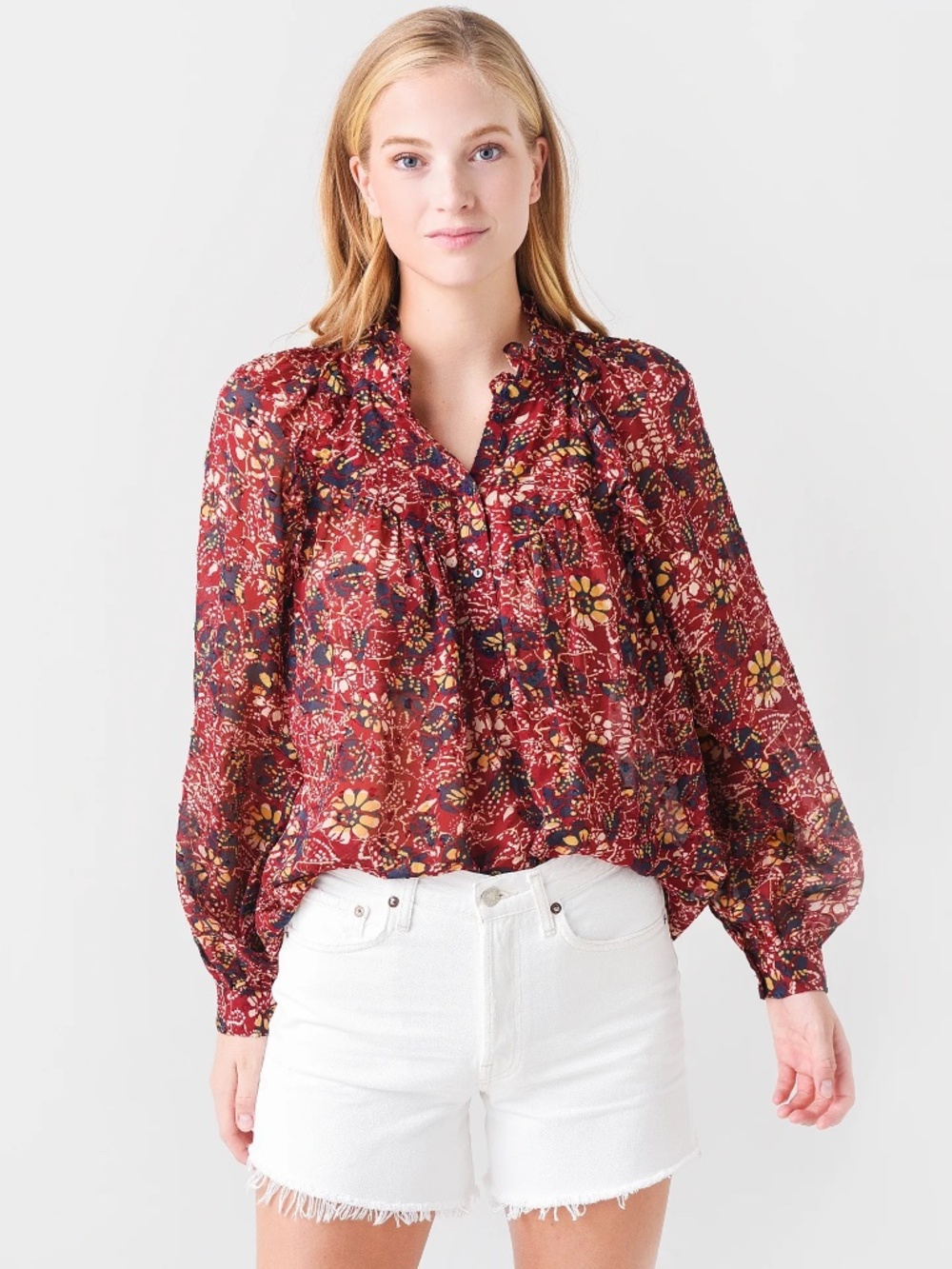 ba&sh Women's Gaelle Blouse Size 6 Women's Bordeaux and Multi Color - Picture 10 of 10
